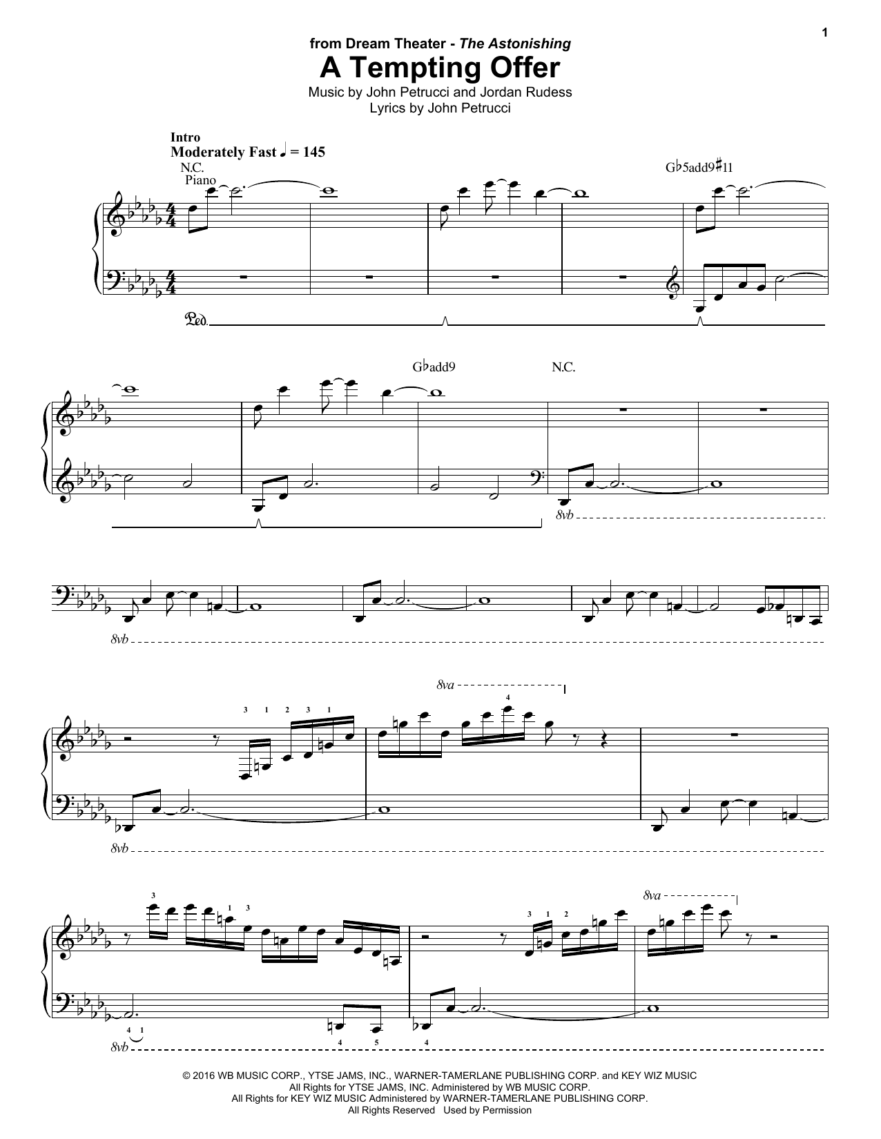 Dream Theater A Tempting Offer sheet music notes and chords arranged for Keyboard Transcription