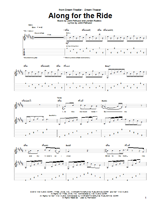Dream Theater Along For The Ride sheet music notes and chords arranged for Guitar Tab