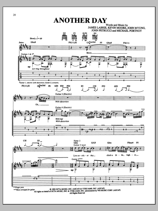 Dream Theater Another Day sheet music notes and chords arranged for Guitar Tab
