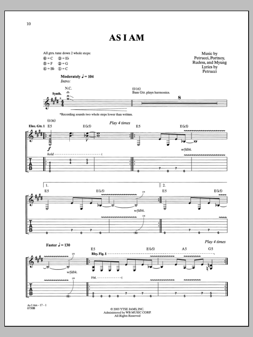 Dream Theater As I Am sheet music notes and chords arranged for Guitar Tab