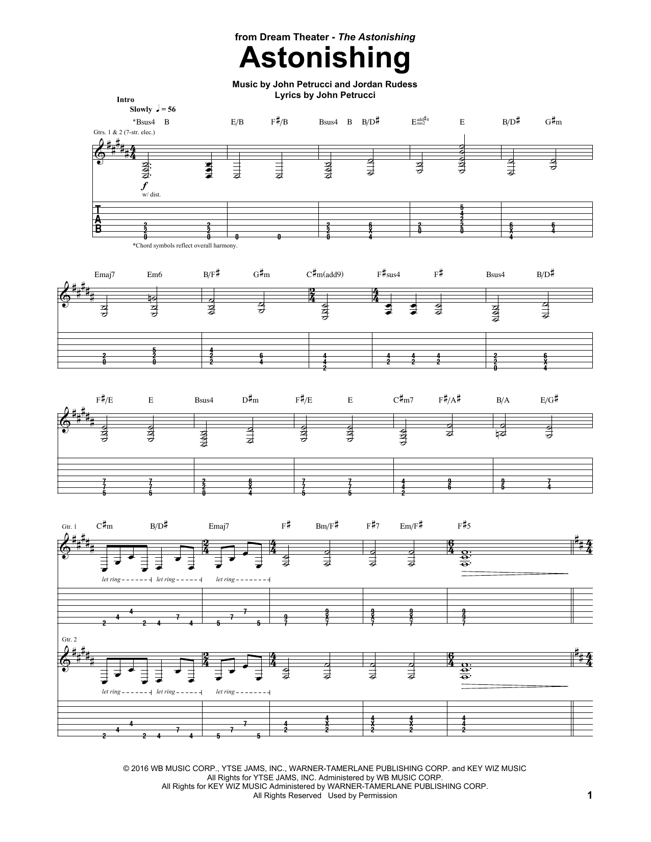Dream Theater Astonishing sheet music notes and chords arranged for Guitar Tab