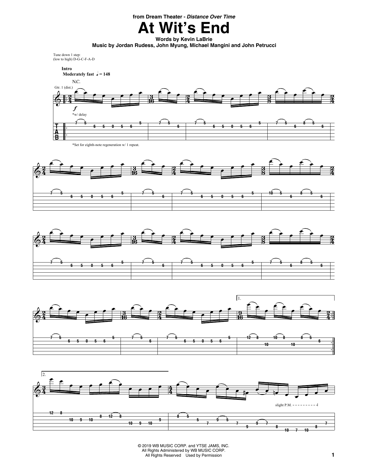 Dream Theater At Wit's End sheet music notes and chords arranged for Guitar Tab