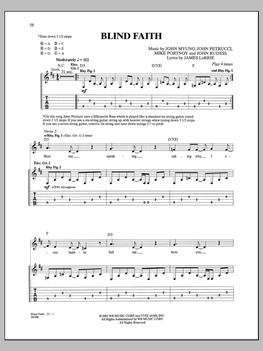 Dream Theater Blind Faith sheet music notes and chords arranged for Guitar Tab