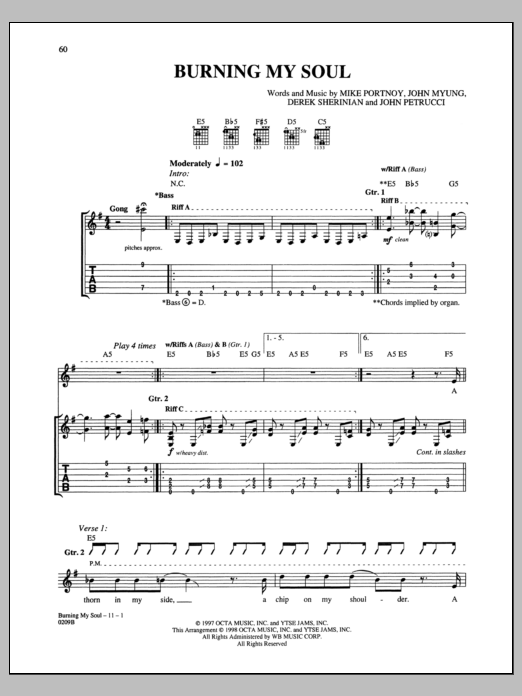 Dream Theater Burning My Soul sheet music notes and chords arranged for Guitar Tab