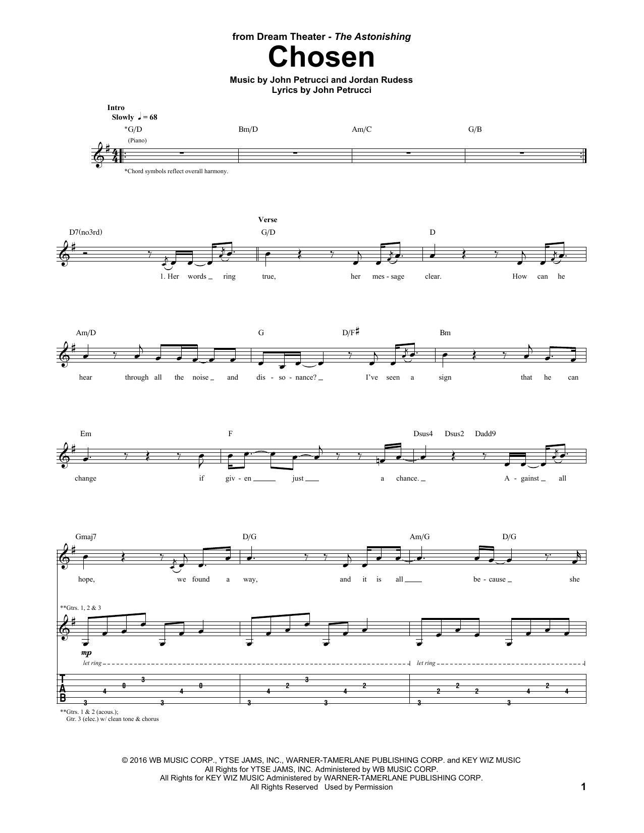 Dream Theater Chosen sheet music notes and chords arranged for Guitar Tab