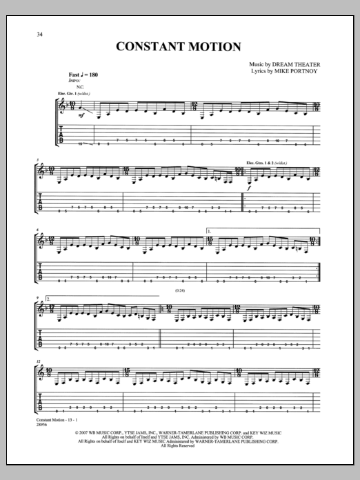 Dream Theater Constant Motion sheet music notes and chords arranged for Guitar Tab