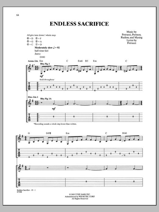 Dream Theater Endless Sacrifice sheet music notes and chords arranged for Guitar Tab