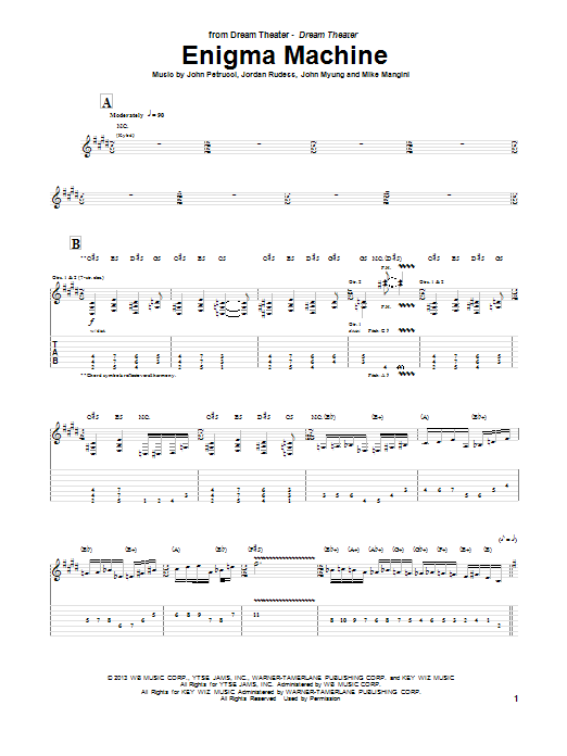 Dream Theater Enigma Machine sheet music notes and chords arranged for Guitar Tab