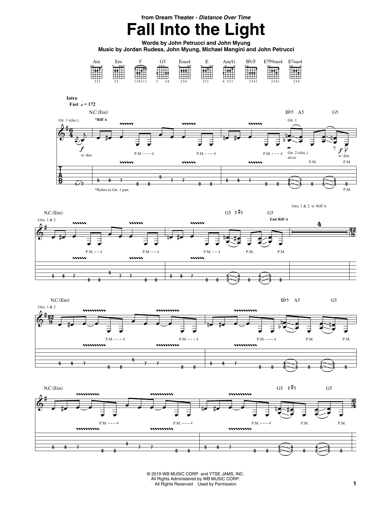 Dream Theater Fall Into The Light sheet music notes and chords arranged for Guitar Tab