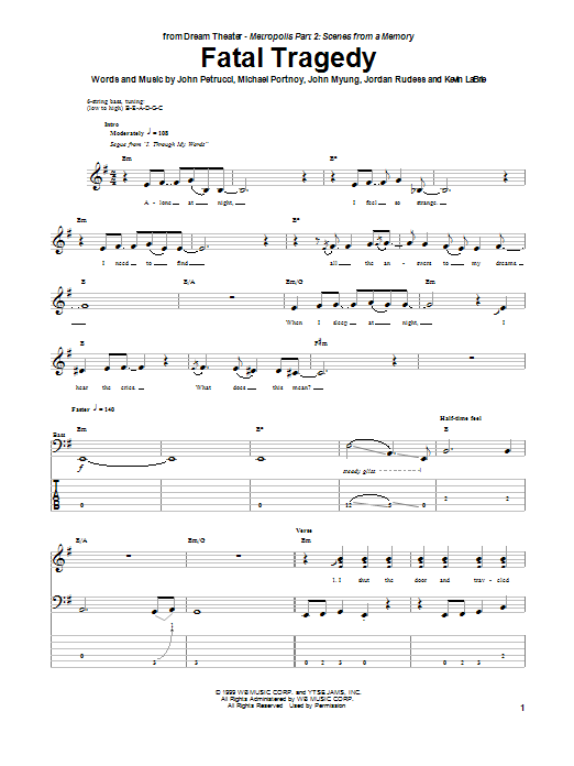 Dream Theater Fatal Tragedy sheet music notes and chords arranged for Drums Transcription