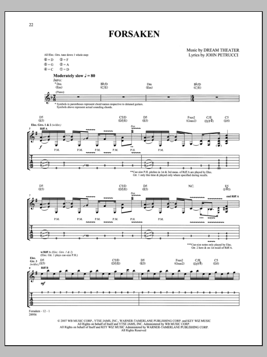 Dream Theater Forsaken sheet music notes and chords arranged for Guitar Tab