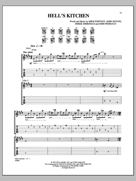 Dream Theater Hell's Kitchen sheet music notes and chords arranged for Guitar Tab