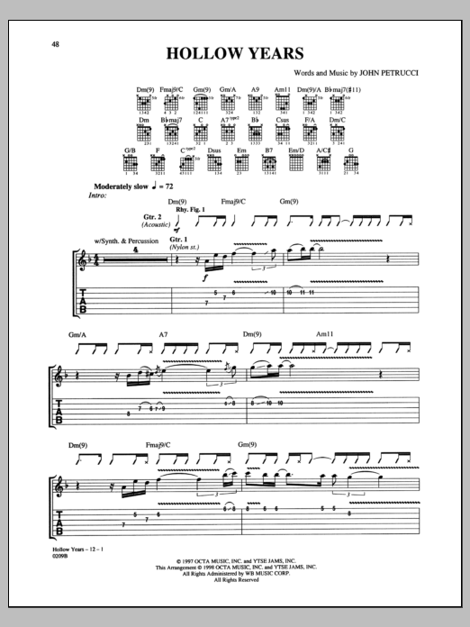Dream Theater Hollow Years sheet music notes and chords arranged for Guitar Tab