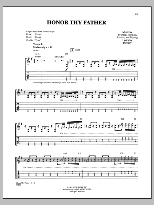 Dream Theater Honor Thy Father sheet music notes and chords arranged for Guitar Tab