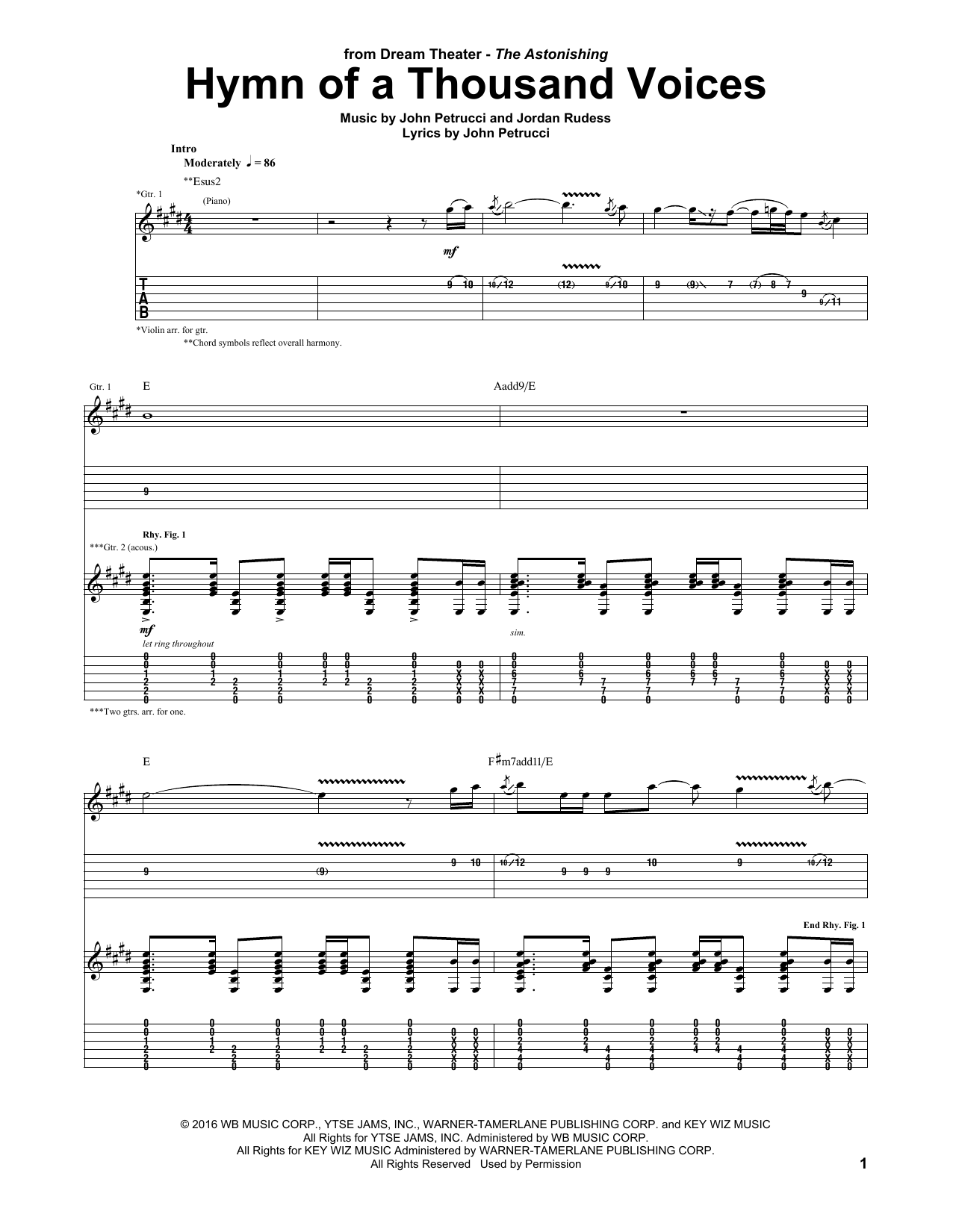 Dream Theater Hymn Of A Thousand Voices sheet music notes and chords arranged for Guitar Tab
