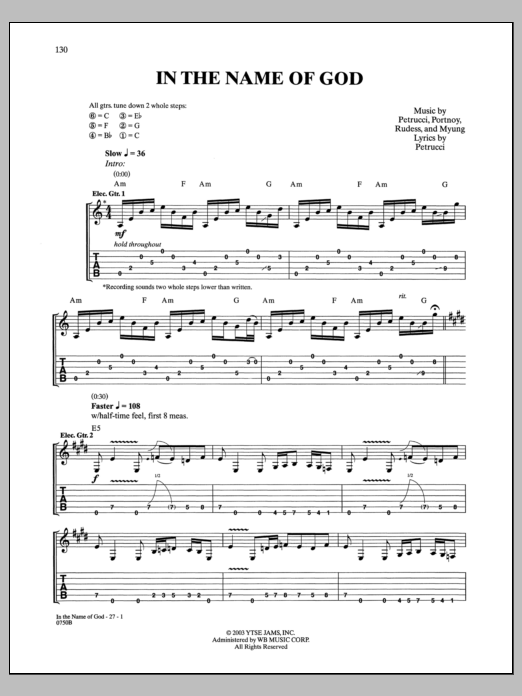 Dream Theater In The Name Of God sheet music notes and chords arranged for Guitar Tab