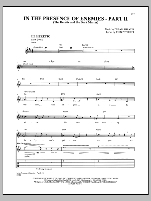 Dream Theater In The Presence Of Enemies - Part II sheet music notes and chords arranged for Guitar Tab