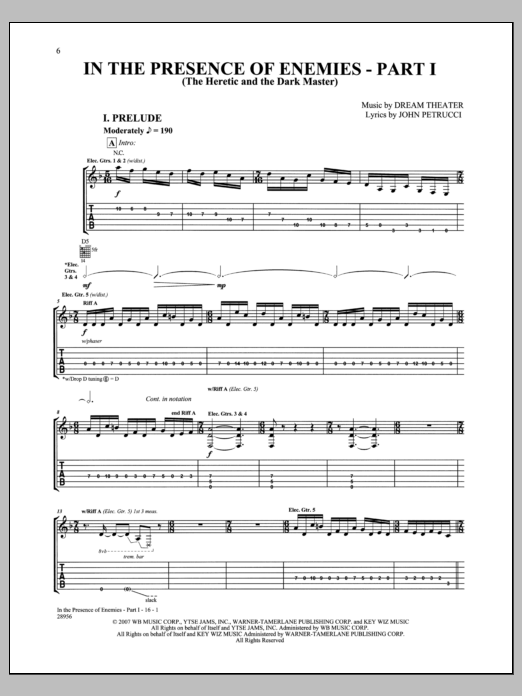 Dream Theater In The Presence Of Enemies, Pt. 1 sheet music notes and chords arranged for Guitar Tab