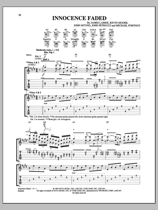 Dream Theater Innocence Faded sheet music notes and chords arranged for Guitar Tab