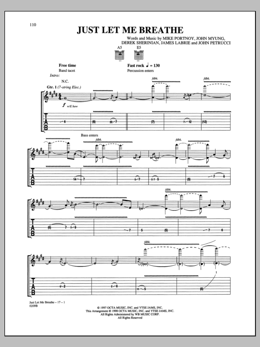 Dream Theater Just Let Me Breathe sheet music notes and chords arranged for Guitar Tab