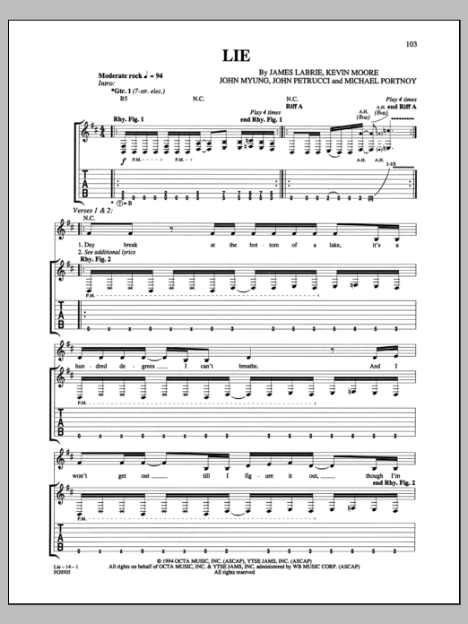Dream Theater Lie sheet music notes and chords arranged for Guitar Tab