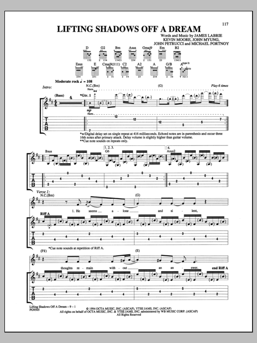 Dream Theater Lifting Shadows Off A Dream sheet music notes and chords arranged for Guitar Tab