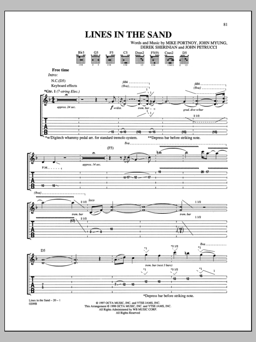 Dream Theater Lines In The Sand sheet music notes and chords arranged for Guitar Tab