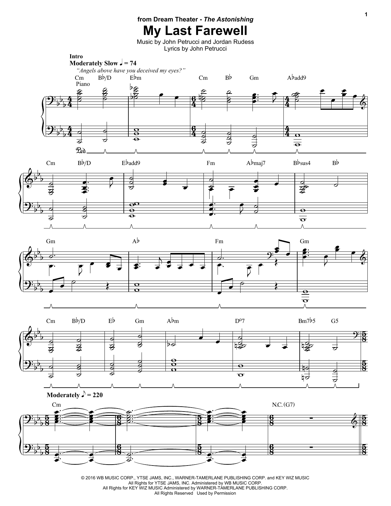 Dream Theater My Last Farewell sheet music notes and chords arranged for Keyboard Transcription