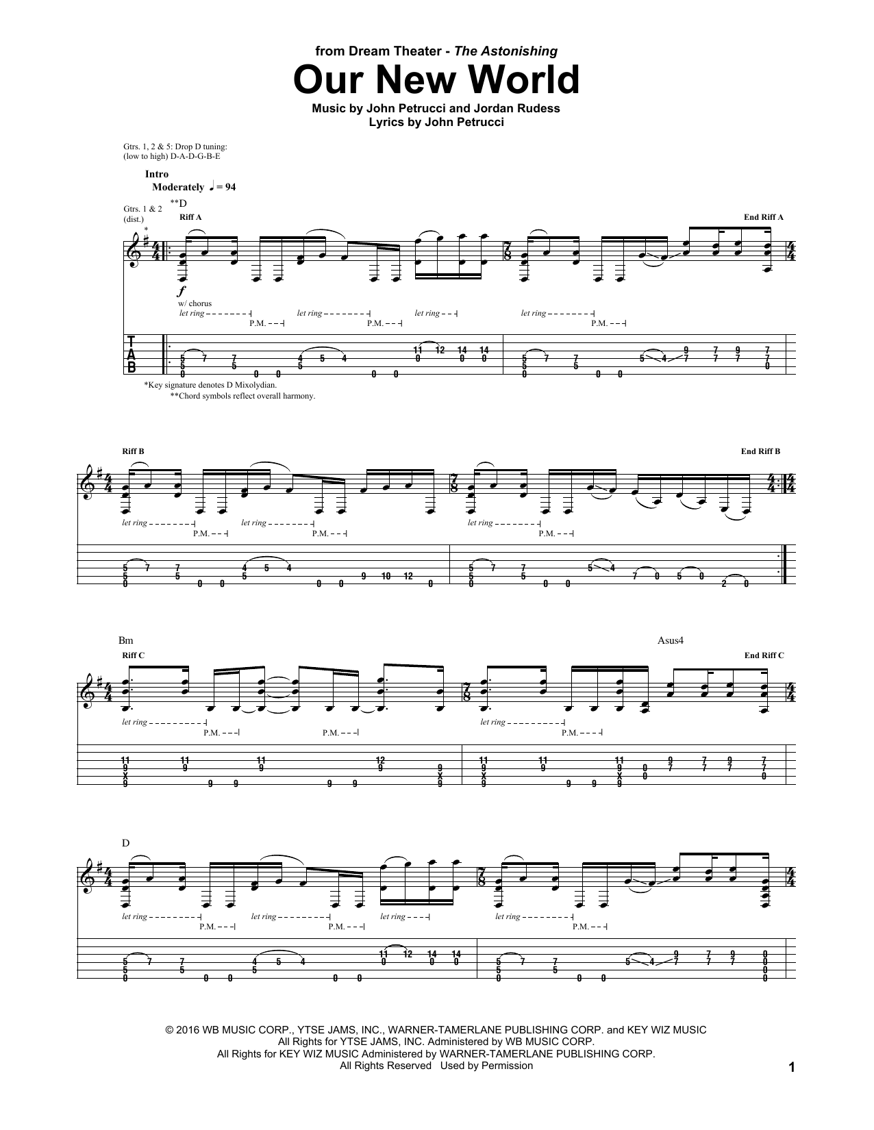 Dream Theater Our New World sheet music notes and chords arranged for Guitar Tab