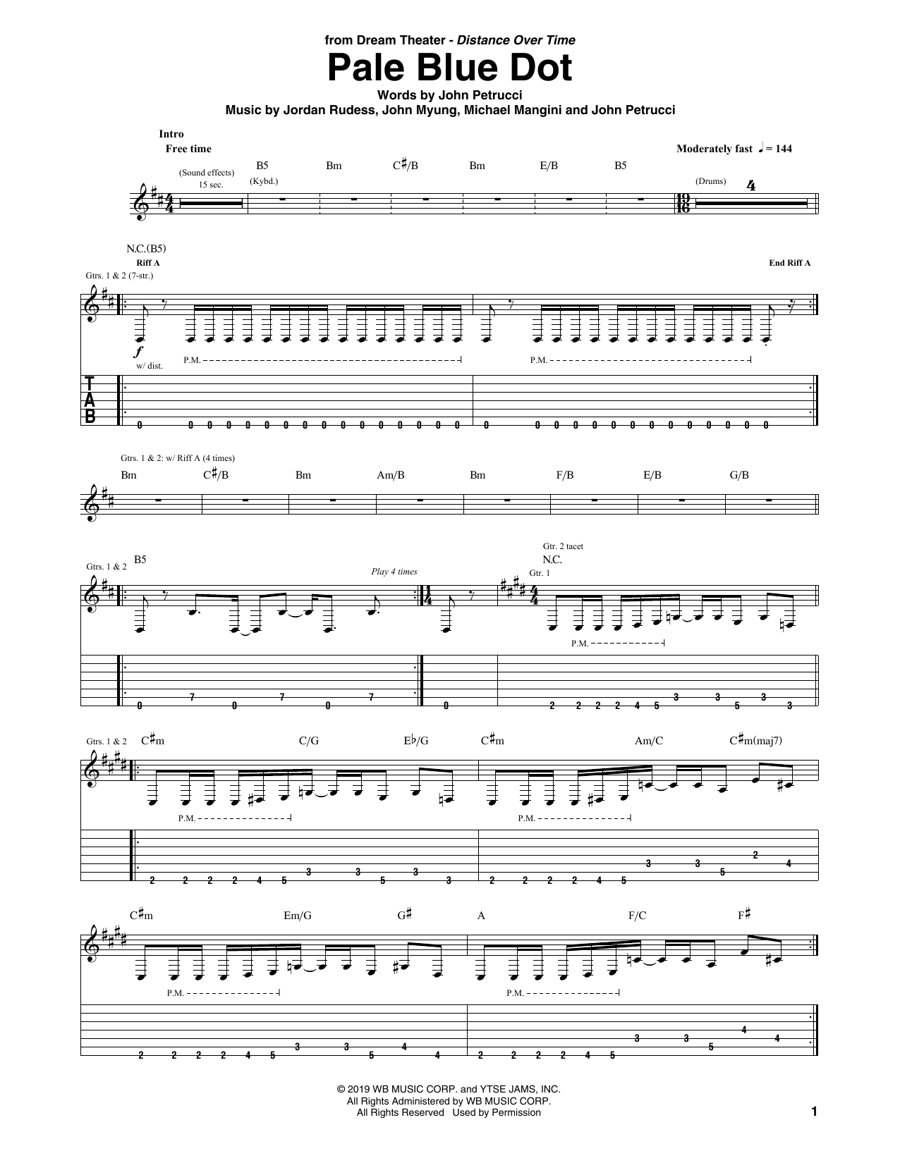Dream Theater Pale Blue Dot sheet music notes and chords arranged for Guitar Tab