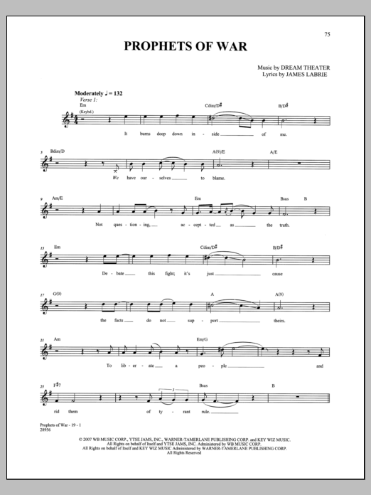 Dream Theater Prophets Of War sheet music notes and chords arranged for Guitar Tab