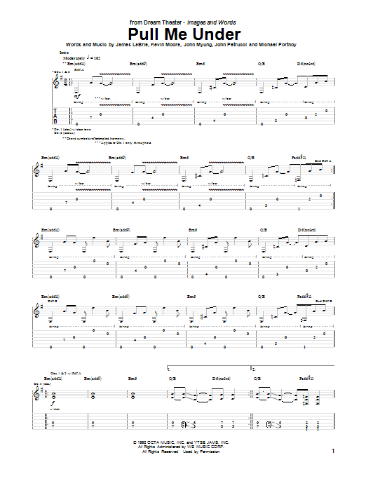 Dream Theater Pull Me Under sheet music notes and chords arranged for Bass Guitar Tab
