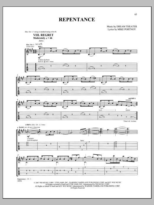 Dream Theater Repentance sheet music notes and chords arranged for Guitar Tab