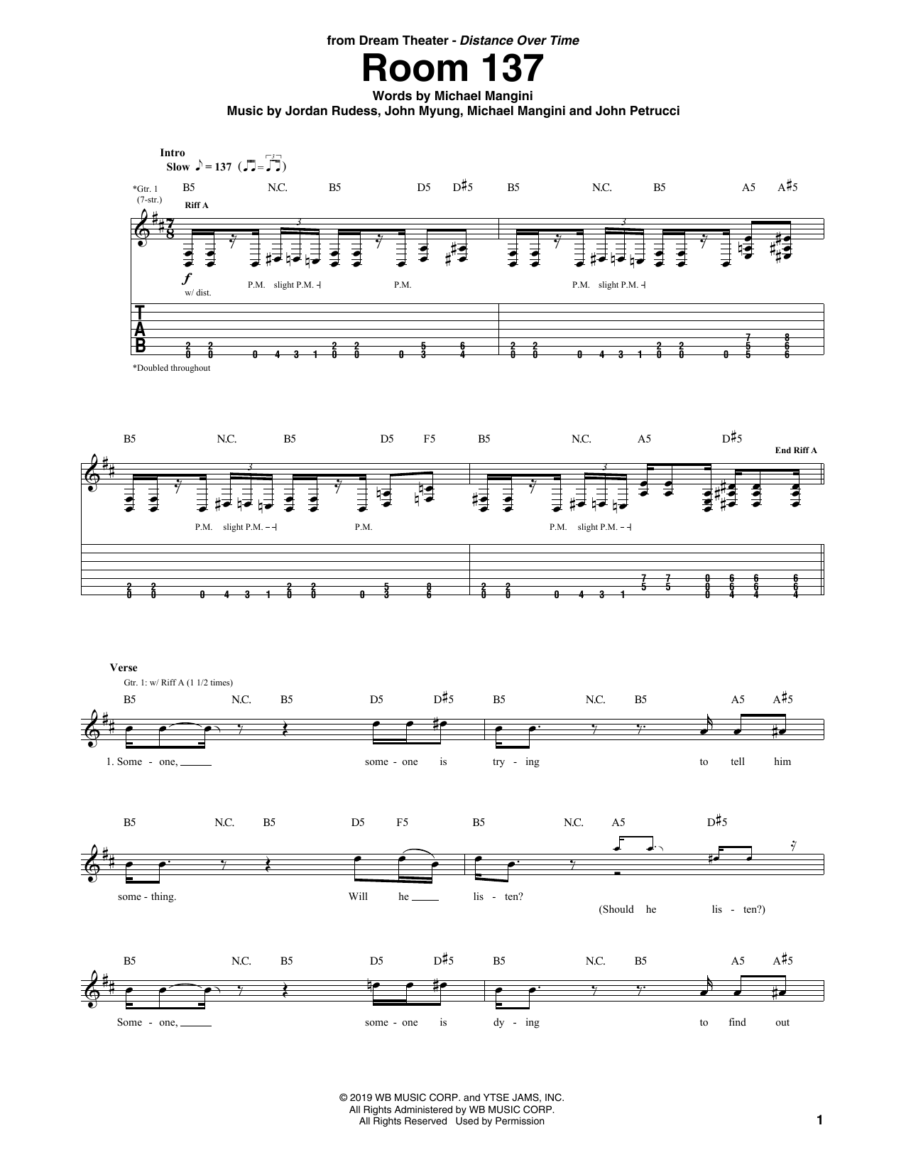 Dream Theater Room 137 sheet music notes and chords arranged for Guitar Tab