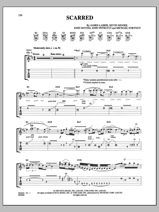 Dream Theater Scarred sheet music notes and chords arranged for Guitar Tab