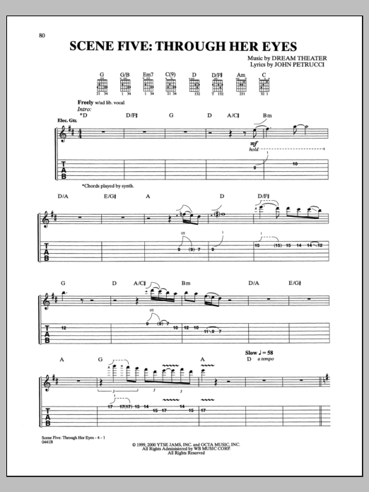 Dream Theater Scene Five: Through Her Eyes sheet music notes and chords arranged for Guitar Tab