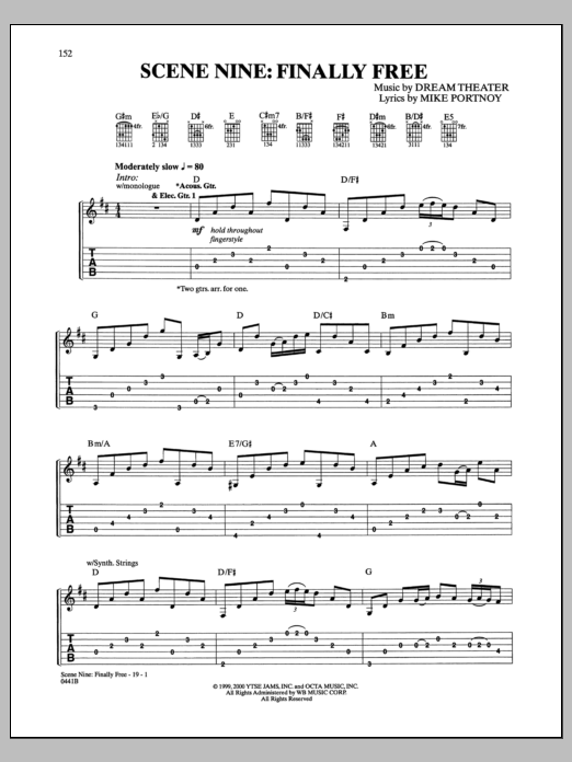 Dream Theater Scene Nine: Finally Free sheet music notes and chords arranged for Guitar Tab