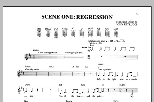 Dream Theater Scene One: Regression sheet music notes and chords arranged for Guitar Tab