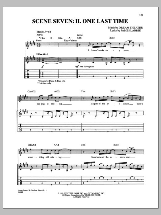 Dream Theater Scene Seven: II. One Last Time sheet music notes and chords arranged for Guitar Tab