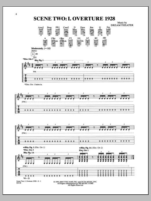 Dream Theater Scene Two: I. Overture 1928 sheet music notes and chords arranged for Guitar Tab
