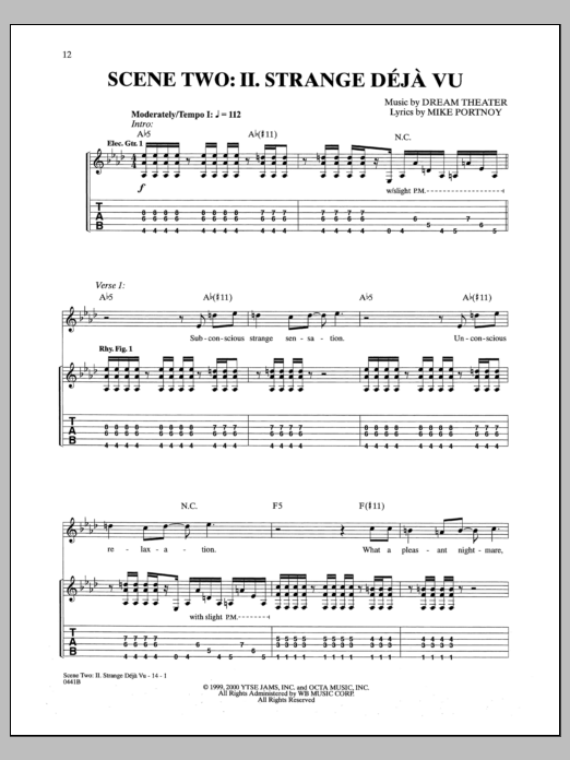 Dream Theater Scene Two: II. Strange Deja Vu sheet music notes and chords arranged for Guitar Tab
