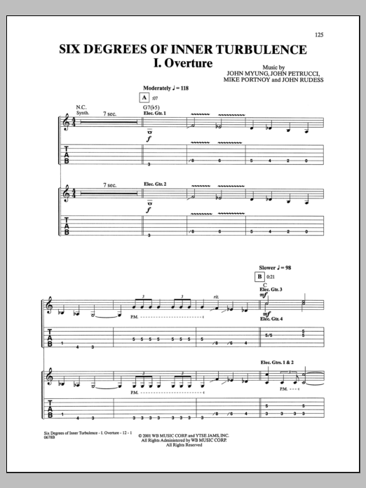 Dream Theater Six Degrees Of Inner Turbulence: I. Overture sheet music notes and chords arranged for Guitar Tab (Single Guitar)