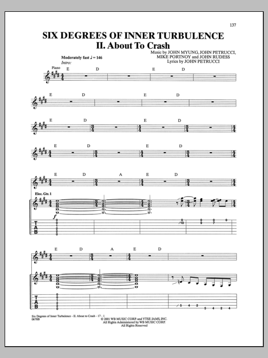 Dream Theater Six Degrees Of Inner Turbulence: II. About To Crash sheet music notes and chords arranged for Piano & Vocal