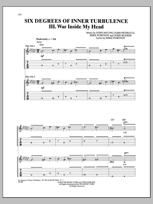 Dream Theater Six Degrees Of Inner Turbulence: III. War Inside My Head sheet music notes and chords arranged for Guitar Tab
