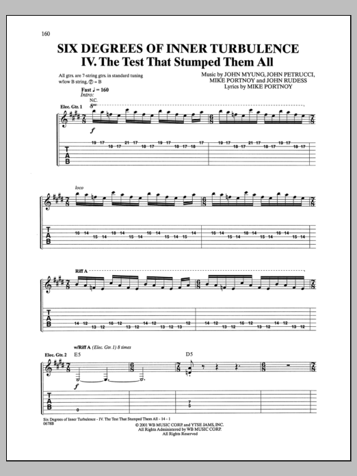 Dream Theater Six Degrees Of Inner Turbulence: IV. The Test That Stumped Them All sheet music notes and chords arranged for Guitar Tab