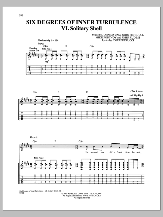 Dream Theater Six Degrees Of Inner Turbulence: VI. Solitary Shell sheet music notes and chords arranged for Guitar Tab