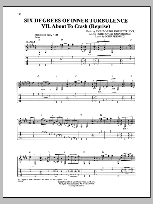 Dream Theater Six Degrees Of Inner Turbulence: VII. About To Crash (Reprise) sheet music notes and chords arranged for Guitar Tab