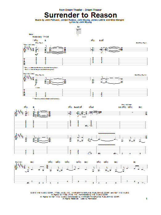 Dream Theater Surrender To Reason sheet music notes and chords arranged for Guitar Tab