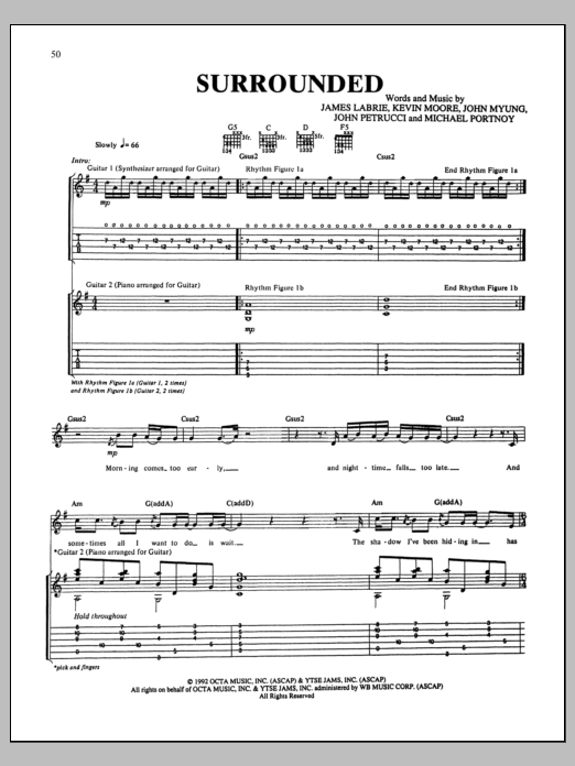 Dream Theater Surrounded sheet music notes and chords arranged for Guitar Tab