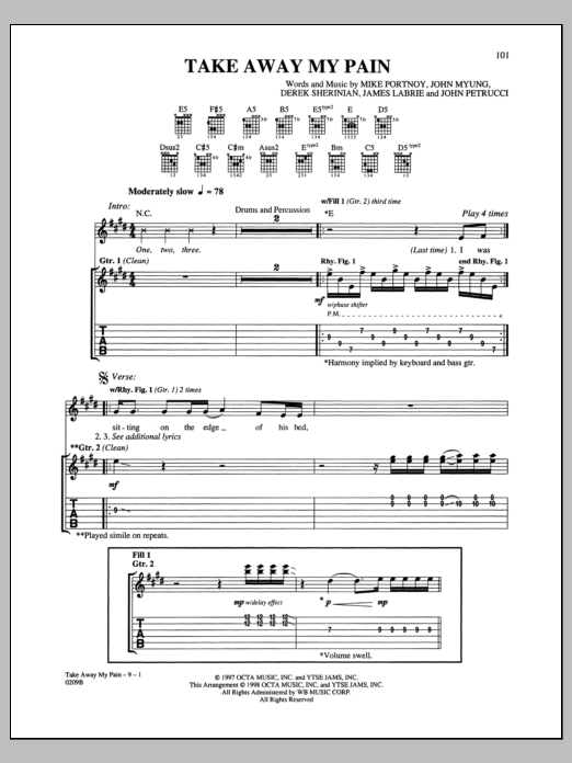 Dream Theater Take Away My Pain sheet music notes and chords arranged for Guitar Tab